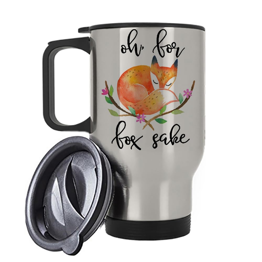 Giftme Oh for Fox Sake Mug, Cartoon Mug, Travel Silver White Tea Coffee Mug. (Silver)