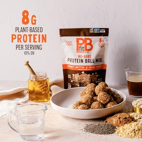 Image of PBfit No Bake Peanut Butter & Cocoa Protein Ball Mix, 8g Protein, Made with Chia Seeds & Whole Grain Oats, Gluten Free, Vegan Snacks, 10.58 Oz Bag