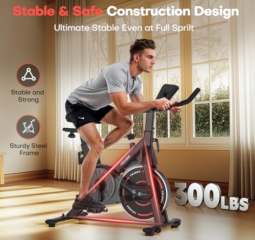 Exercise Bike, CHAOKE Stationary Bike for Home Fitness, Ultra-Quiet Magnetic Resistance Indoor Cycling Bike, Large Tablet Holder, Comfortable Seat, LCD Display, Strength Training - Image 3