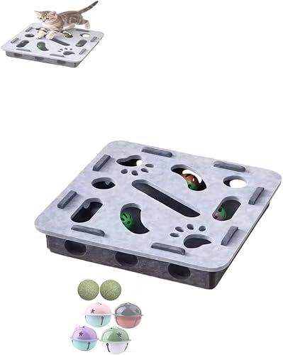 Caja de enriquecimiento interactiva de rompecabezas para gatos y raspaduras de uñas, estimulación mental para gatos de interior (cuadrado gris)