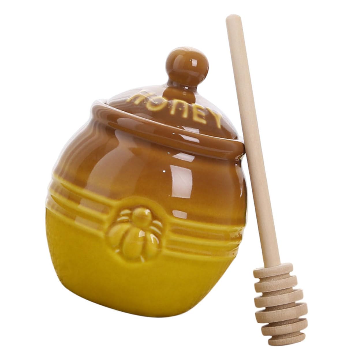 OUNONA Ceramic Honey Storage Jar with Dipper Multi Functional Jam Container Elegant Design for Kitchen Supplies and Condiments for Honey Lovers