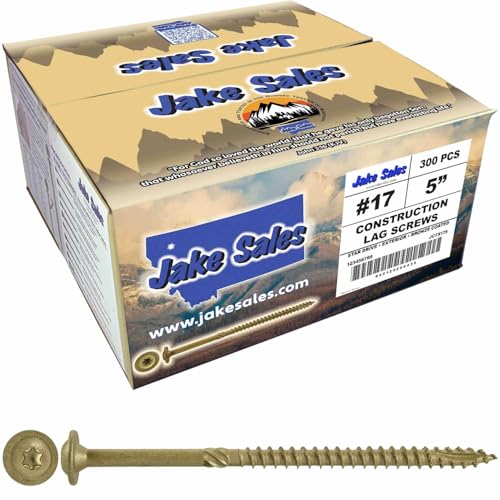 Jake Sales #17 x 5 Construction Lag Screw Exterior Coated Torx/Star Drive Heavy Duty Structural Lag Screw Far Superior to Common Lag Screws (Full Box 300 Screw Count) Modified Truss Washer Head