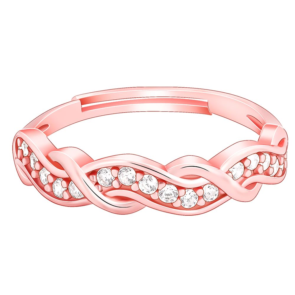 925 Silver Rose Gold Zircon Winding Wave Ring, Adjustable | Gifts for Women and Girls | With Certificate of Authenticity and 925 Stamp | 6 Months Warranty*-image-36