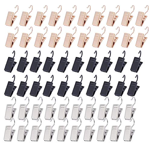 Clip de Acero Inoxidable con Gancho, 60 Piezas Clip de Cortina de Metal, Clip de Metal para Foto, Clip de Metal con Gancho, para Cortina, Fotos, Decoración del Hogar, Manualidades y Clip para Colgar