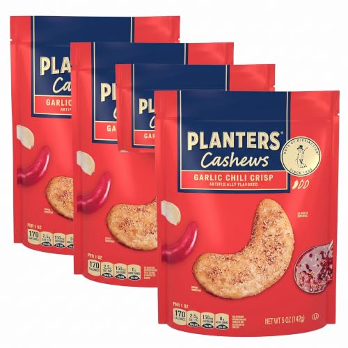 PLANTERS Garlic Chili Crisp Cashews, 5oz Bag (Pack of 4)