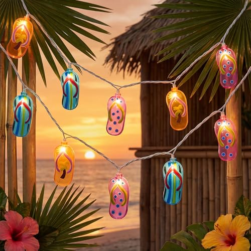 8.5Ft Tricolor Slipper String Lights, Outdoor Tropical Beach Themed Flip-Flop Light with 10 Plastic Bulbs, Summer Waterproof Hanging Slipper Lights for Outside Patio Garden Tent Party Decor, White
