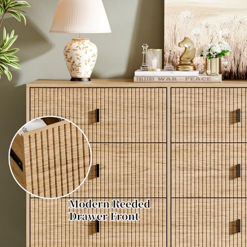 Modern Chest of Drawers with 9 Drawers,Deep Drawers,Clothes Organizer,Large Storage Cabinet for Living Room, Bedroom,Hallway,with Anti-Tipping Device, Oak - Image 4