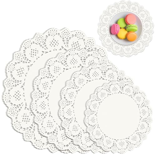 Aodaer AOD3806 200 Pack Round White Lace Paper Doilies Disposable Decorative Paper Placemats Assorted Size 6.5 cover