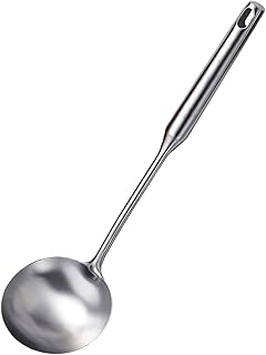 Soup Ladle, Metal 316 Stainless Steel Kitchen Ladles Spoon, Large Cooking Ladel Kitchen Utensil Long Handle Deep Spoons for Soup Stirring Serving