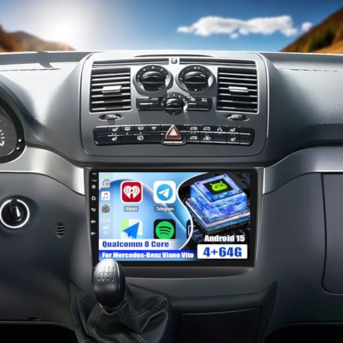 CAMECHO [Android 15] Autoradio Qualcomm Navi 8 Cœurs 4+64G pour Mercedes-Benz Viano 2004-2011/Vito 2010-2015, 10 Pouces Bluetooth Radio DSP Carplay sans Fil...