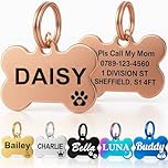 Personalised Dog Tags for Pets UK Prime, Deep Engraved Cat Dog Name ID Tags, Stainless Steel Pet Tag for Doggy Kitten Kitty Puppy, Scratch Resistant Tag (Champagne Gold Bone, S)