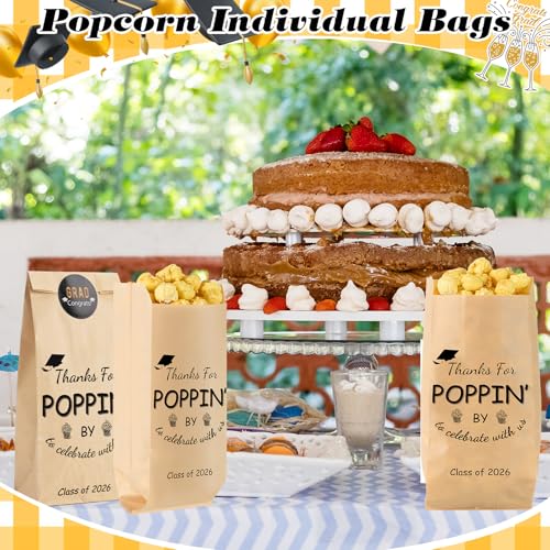 Image of AmazingSpark 100 Pcs Class of 2026 Graduation Popcorn Bags with Stickers Thanks for Popping by Popcorn Bags to Celebrate Smile Style Grease Resistant Paper Individual Servings for Party Favors (Brown)