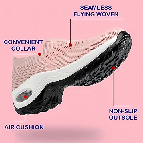 Womens Sneakers-Air Go-Walk Air Cushion Trainers, 2023 New Women's Orthopedic Platform Arch Motion Sneakers, Air Cushion Slip-On Walking Orthotic Shoes for Women Arch Diabetes Support (9, Pink)2