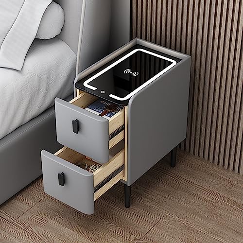 Table de chevet intelligente a 2 tiroirs avec station de charge rapide integree