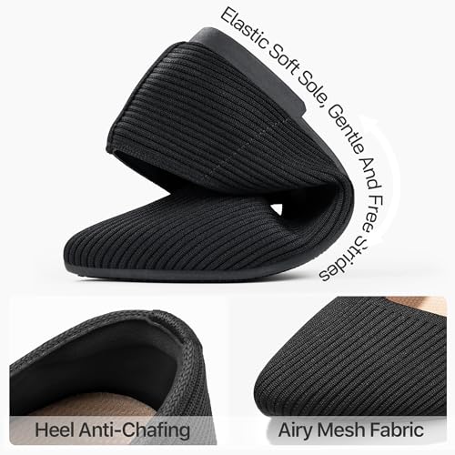 Image of Women Flats Non Slip Work Shoes,Slip-On Pointed Toe Knit Ballet