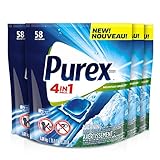 Purex 4-in-1 Laundry Detergent Pacs, Mountain Breeze, 58Count, Pack of 4, 232 Total Loads