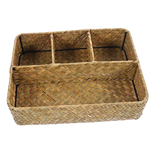SOESFOUFU Desktop Storage Basket Toy Storage Bins Woven Sundries Organizer Sundries Basket Wicker Baskets for Shelves Snack Serving Basket Tea Candy Basket Woven Shelf Baskets Seaweed