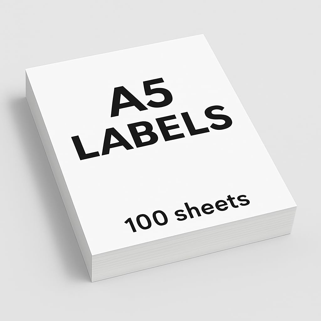 Premium A5 Labels 1 per Sheet White Self-Adhesive Labels, 148.5mm x 205mm, Permanent Adhesive Paper for Shipping, Packages, Printer Compatible, 25-100 Sheets. EJI Labels (100)