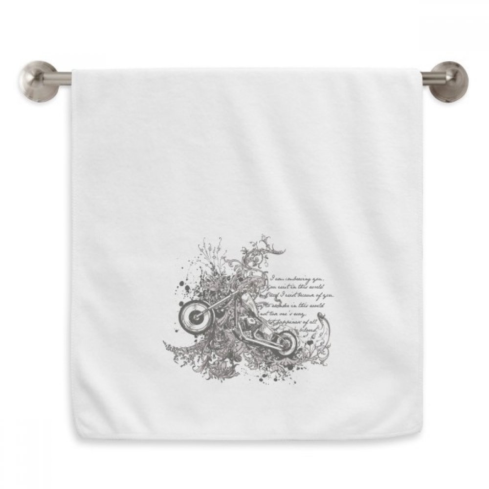 Serviette moto et fleur motif diadème blanche coton doux de dimensions 33x74 cm