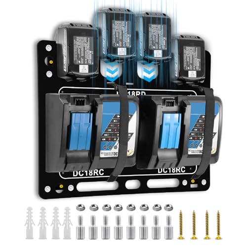 Wandhalterung für Makita 14 4 V/18 V für 4 Akkus + 2 Bohrschrauber + DC18RC/DC18RD Ladegerät Metall Wandmontage Ordnung in Werkstatt & Garage
