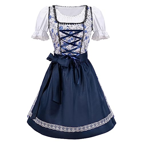 Dirndl Damen Midi Kleid - Trachtenkleid Für Oktoberfest & Feste