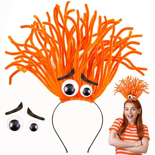 itswordpiz 3PCS Halloween Costume for Adult Women Outfit Accessories with Orange Wig Headband & Eyebrows and Eyes for Cosplay Theme Parties Dress Up