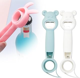 4 in 1 Beer Bottle Opener, 2023 New Multifunction Handheld Can Beer Opener for Jelly Jars Wine Beer Cans Sauce Bottles (Blue+White)