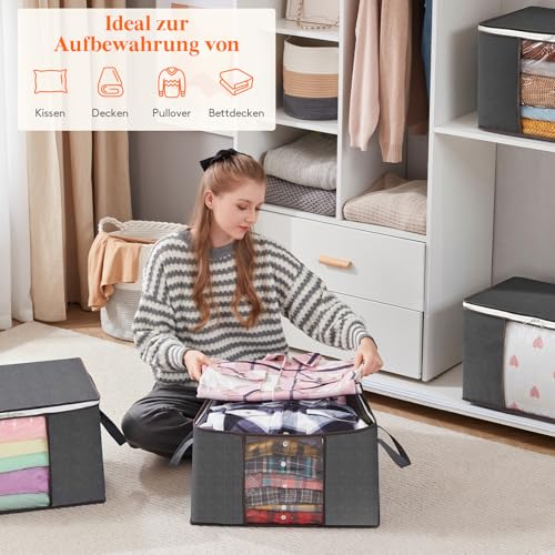 Lifewit 6 Stück Aufbewahrungstasche, Aufbewahrungsbox mit Deckel, 50L Kleiderschrank Organizer Faltbare Kleideraufbewahrung Umzugskartons mit Verstärkt Griff für Bettdecken Kleidung Decke, Grau