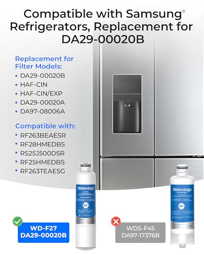 Image of Waterdrop Refrigerator Water Filter, Replacement for Samsung HAF-CIN /EXP, DA29-00020B, RF263BEAESR, RF263TEAESG, RF4287HARS, Reduce Chlorine, bad Taste and Odor