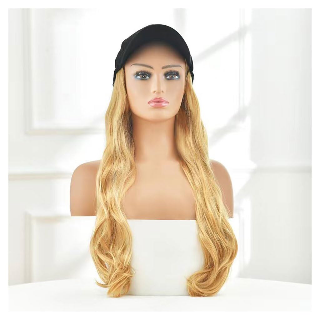 FEELIN Baseball Cap with Hair Extensions Women's Wig Cap, Long Wavy Curly Wig Wig Cap, Natural And Realistic Wig Cap, Suitable For Daily Party Use Hat Wig(Color:12)