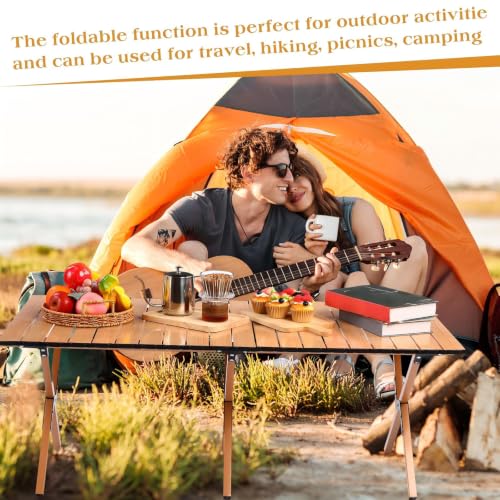 Suzile 4FT Folding Camping Table, Roll Up Portable Camp Table with Carry Bag, Low Collapsible Lightweight Aluminum Outdoor for Camping, Picnic, Beach, Patio, Kitchen (Yellow Wood Color) by Suzile - Image 4