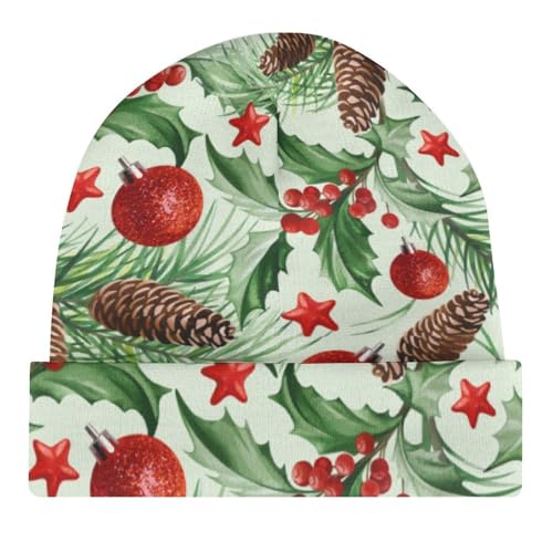 Christmas Holly Berry Pattern Kids Beanie Hat for for Girls Boys Children Cap Winter Knitted Chemo Cancer Headwear Accessories Gifts Decoration Black4