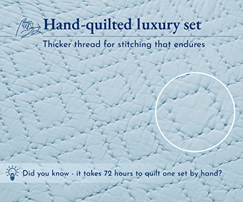 California Design Den Soft 100% Cotton Hand-Quilted Twin/Twin-Xl Quilt With Sham, Pure Cotton Fabric & Fill, Blue Quilt Twin 2 Piece Set, Pre-Softened, Diamond Pattern (Blue) #TOP1