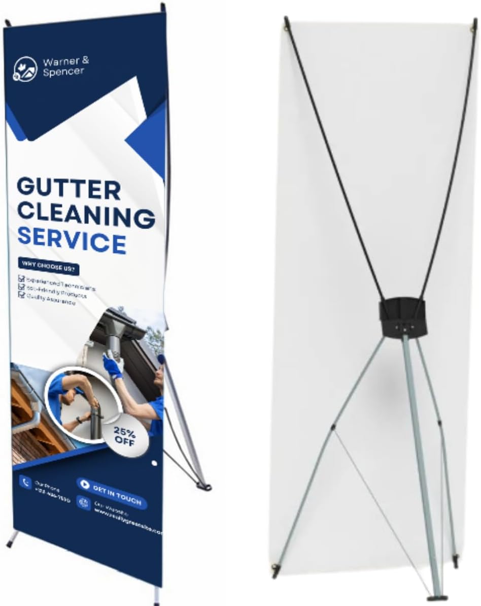X Banner Stand, 23.5x63 inches, Aluminum Tripod Base with Fiberglass Poles, Carrying Case