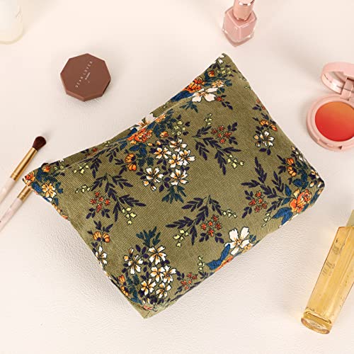 Lydztion Green Floral Makeup Bag Cosmetic Bag For Women,Large Capacity Canvas Makeup Bags Travel Toiletry Bag Accessories Organizer #TOP3