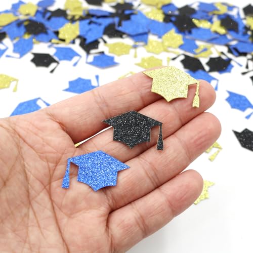 Image of 200PC Black Blue Gold Grad Cap Graduation Confetti for Table Glitter Graduation Hat Table Scatter for Class of 2026 Grad Party Decorations