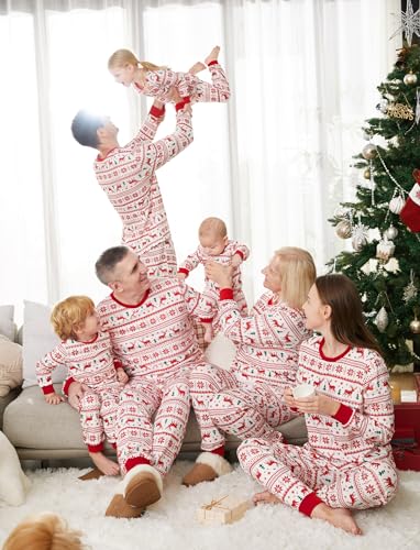 PATPAT Conjunto de pijamas de Natal para a família, com estampa de rena e floco de neve, conjunto de