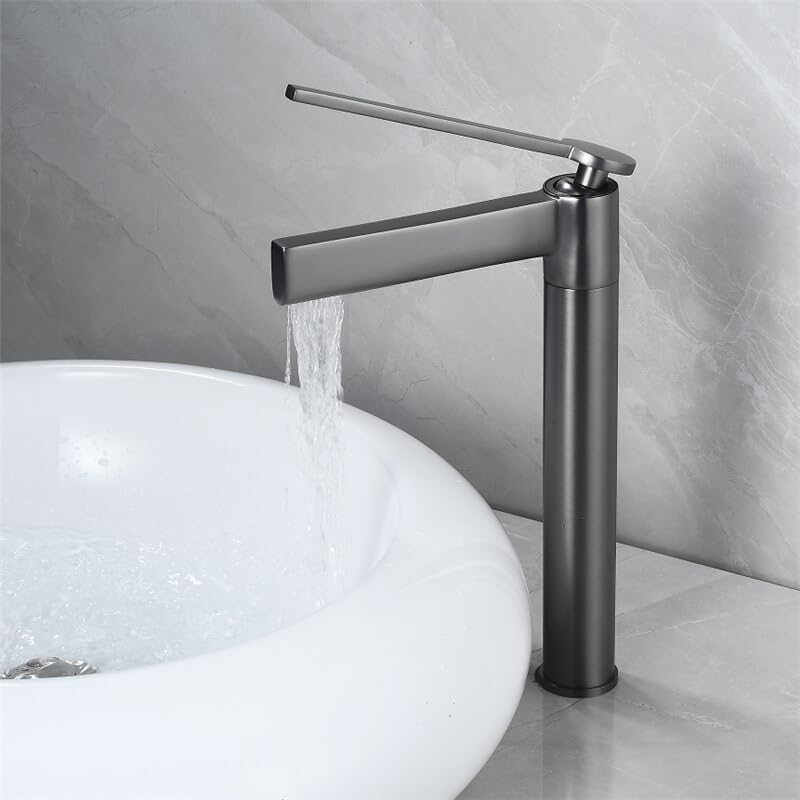 Robinet mitigeur noir et gris lavabo au design épuré pour rénover votre salle de bain