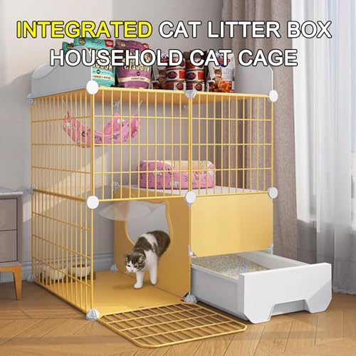 Enclos multifonctionnel fermé pour chat avec bac à litière intégré et rangement