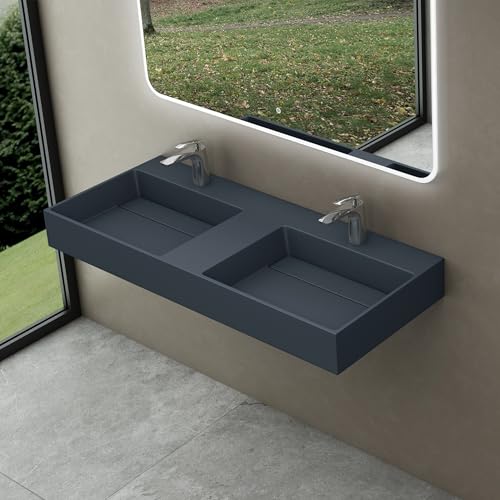 doporro Double Lavabo Suspendu Gris Noir Mat 120cm Double Vasque à Poser Lave Mains Rectangulaire...