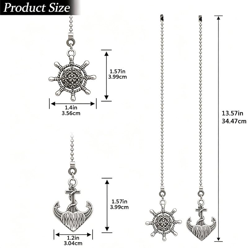 Image of 2pcs Anchor Set Ceiling Fan Pull Chain Extension for Ceiling Fans Lights, with Chain Connector (Nickel)