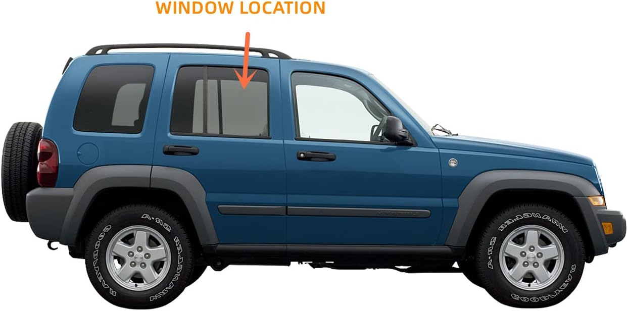 Passenger/Right Side Rear Door Window Glass w/Bottom Clip Replacement For Jeep Liberty 4 Door Utility 2002-2007
