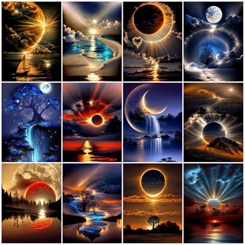 12 Pack Diamond Art Kits for Adults Sunset Landscape 5D Diamond Painting for Adult Beginners DIY Full Drill Round Gem Painting Dot Art Sets Home Wall Decor 9.8x13.8 Inch