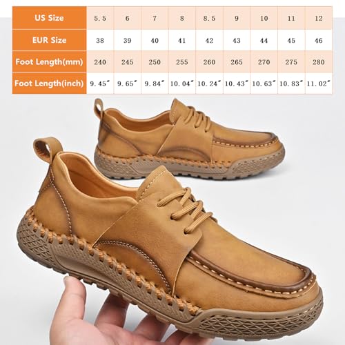 Men's Leather Lace-Up Loafers for Driving Travel & Hiking Hand-Stitched Business Casual Shoes Anti-Slip Rubber Sole Lightweight & Breathable Comfortable Walking Shoes for Men2