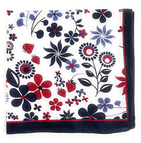 Navy Blue Red White floral scarf square neck hair headband kerchief daisy flower strawberry