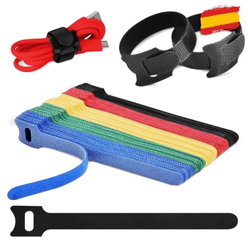 JUCES HOGAR® - Sujeta cables de Alta Resistencia - Bridas Reutilizables - Organizador cables para Orden Perfecto - 50 piezas - Multicolor - 150mmx12mm