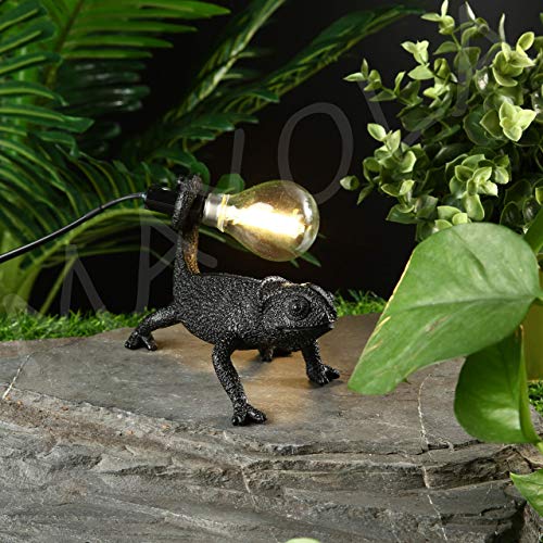 Image of MAYOLA Modern Chameleon Table Lamp,Desk lamp,Night Light,Wall Lamp, Resin Chameleon Lighting Fixture for Living Room, Bedroom, Office,Kids(Table Lamp, B-Black)