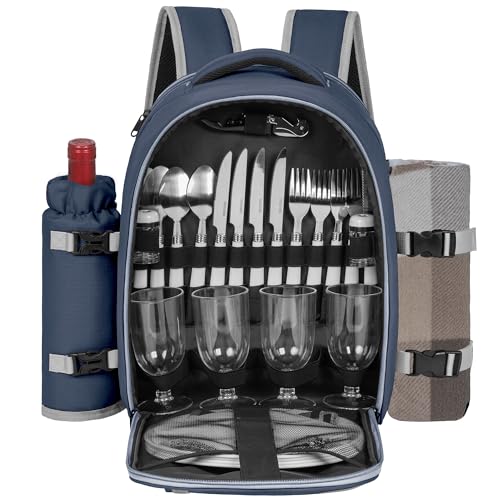 FREEAMG Zaino da picnic per 4 persone con scomparto frigorifero isolato e impermeabile, borsa da...