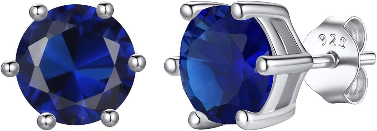 Bestyle 925 Sterling Silver 2CT Birthstone Stud Earrings for Women, Hypoallergenic Heart/Round/Square Cubic Zirconia Earrings Dainty Jewelry Gifts for Birthday,Christmas,Valentine's Day