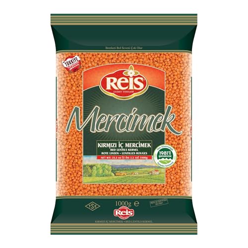 Reis Red Lentils, Natural Red Lentils Dry For Cooking & Soups, Turkish Grocery Food, High Fiber & Protein Lentil, Easy Cook Legumes Bag, Non-Gmo, Bulk, Vegan, Halal, 2.2 Lbs (1000G)